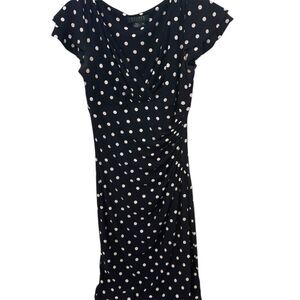Ralph Lauren Plus Size 2) Blue Polka Dot Ruched Faux Wrap Dress